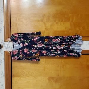 Navy blue and floral midi dress. Size large